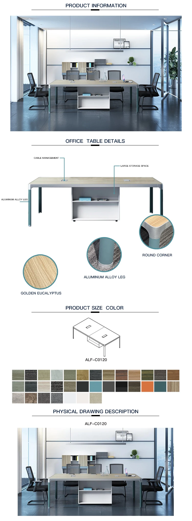 2020 newest reception desk office price modern light blue  2.4m conference table