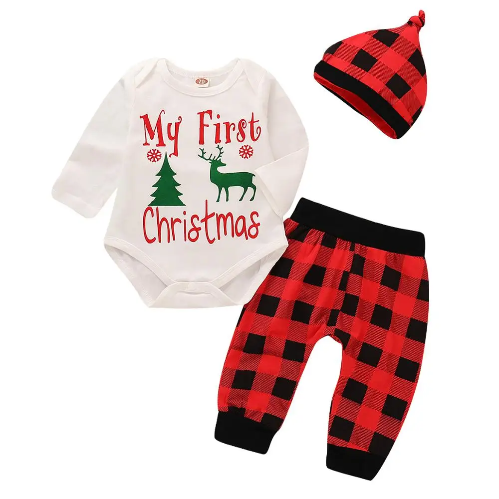 Wholesale Toddler Romper +leggings+cap My First Christmas Baby Clothes ...