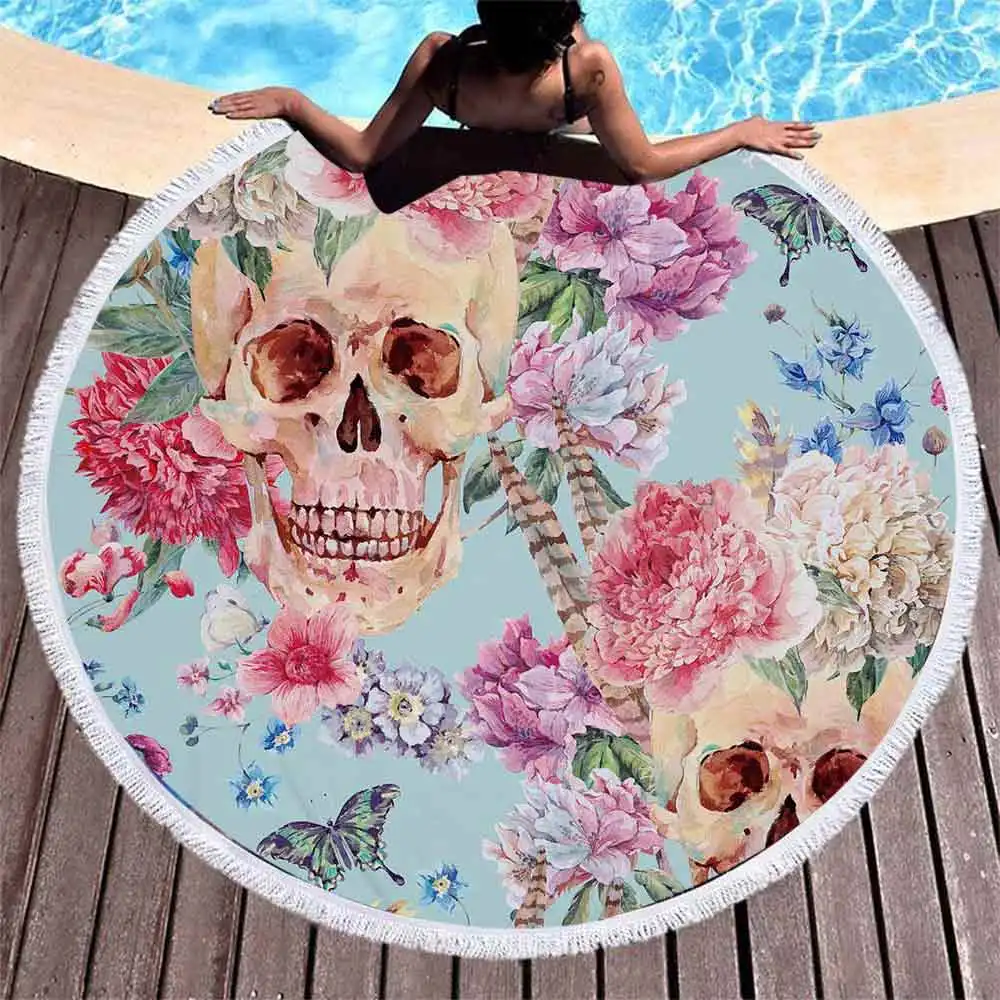 skull-rose beach towel