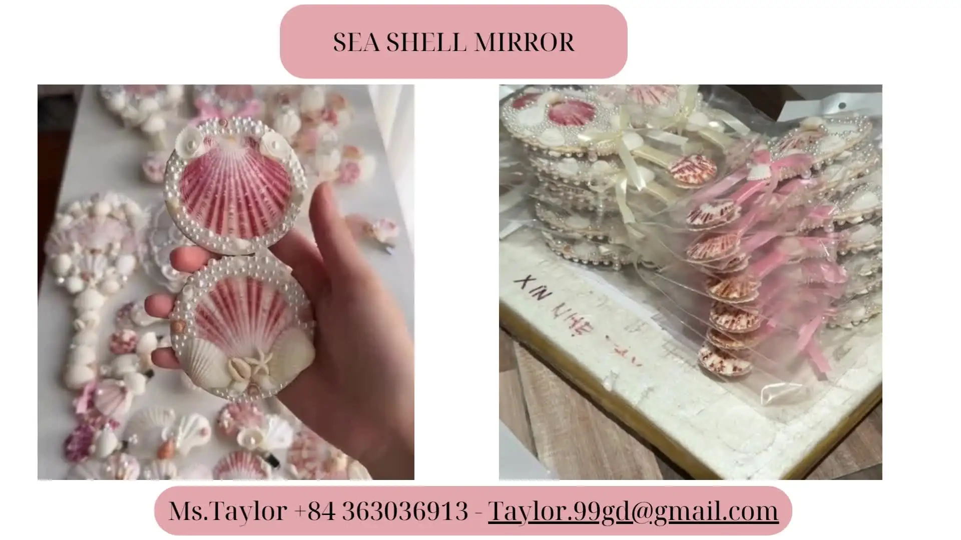 手作りオーシャンウィスパーマーメイドシェルミラー真珠付きレース