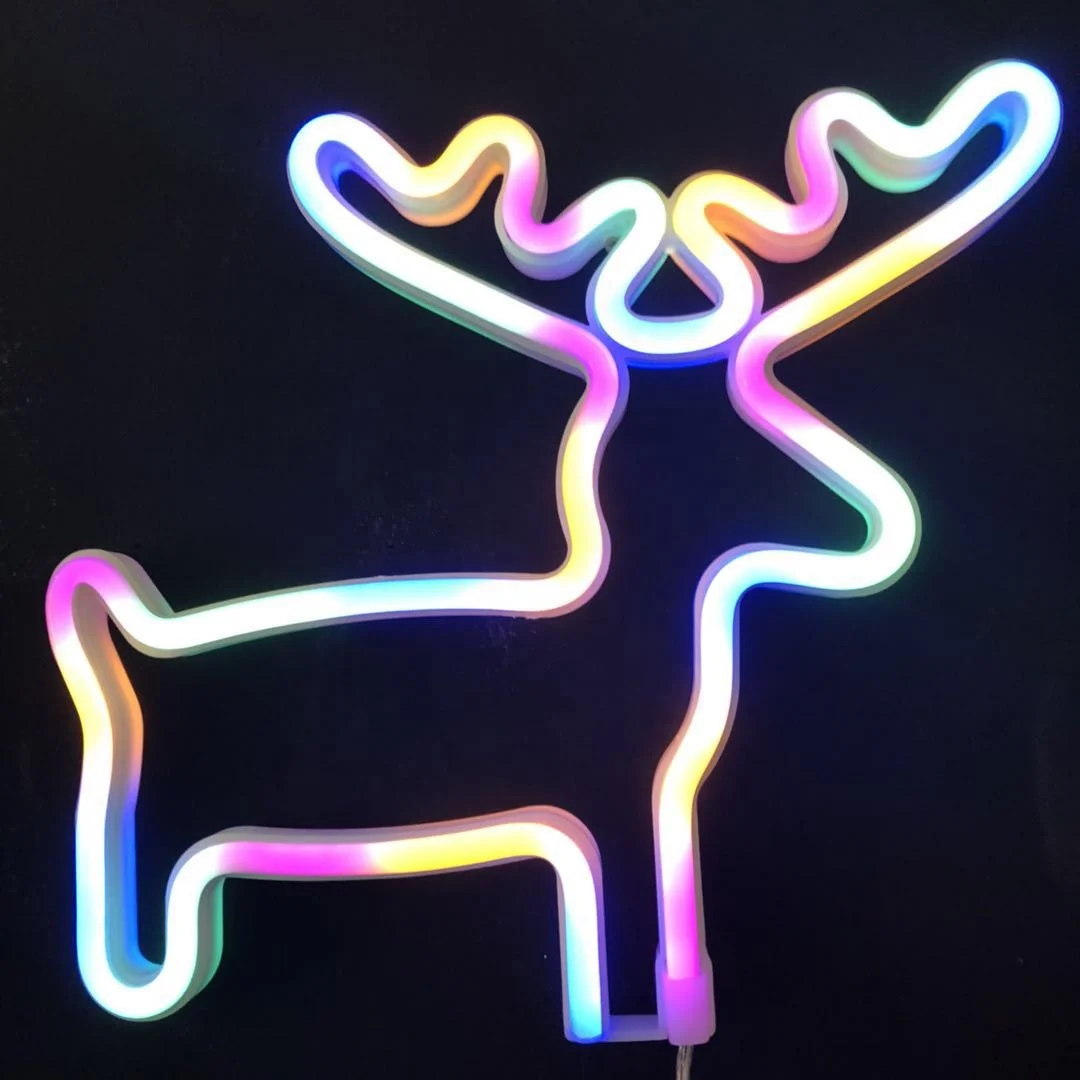 Color elk animal neon battery USB bedroom warm night light room decoration table lamp gift