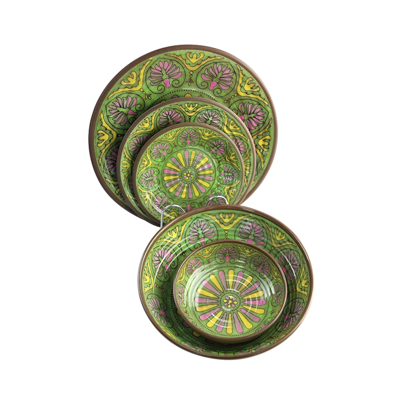 Melamine retro style unbreakable screw thread dinner set screw threaded melamine tableware diner plate set