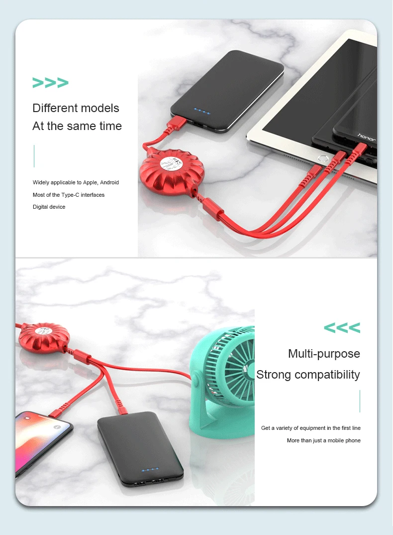 ADYSS Portable Retractable 3 in 1 Usb Extension Cable Package for Android Micro Usb Smart Watch Charger Cable - ANKUX.COM
