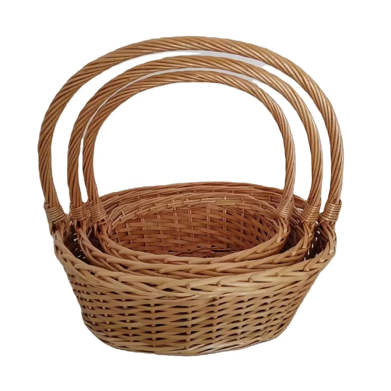 Handmade Woven Willow Wicker And Woodchip Basket Decorative Gift Baskets Hamper With Handle Set