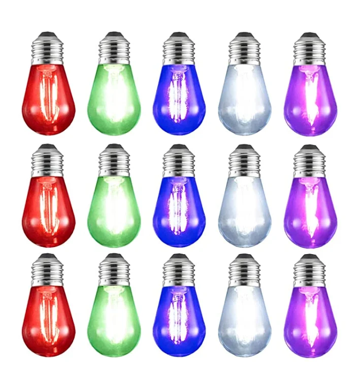 S14 1W 2W E27 colorful lamp red yellow green blue led filament bulb