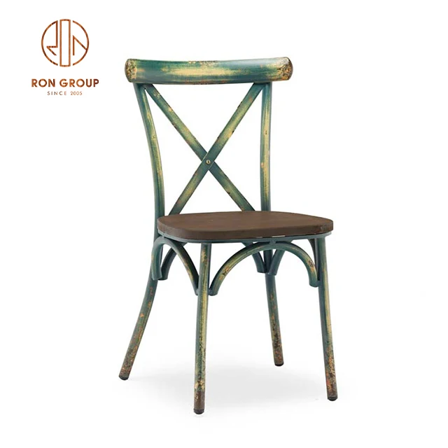 Stackable Resin Cross Back Dining Chairs X back Chair wooden seat for Restaurant