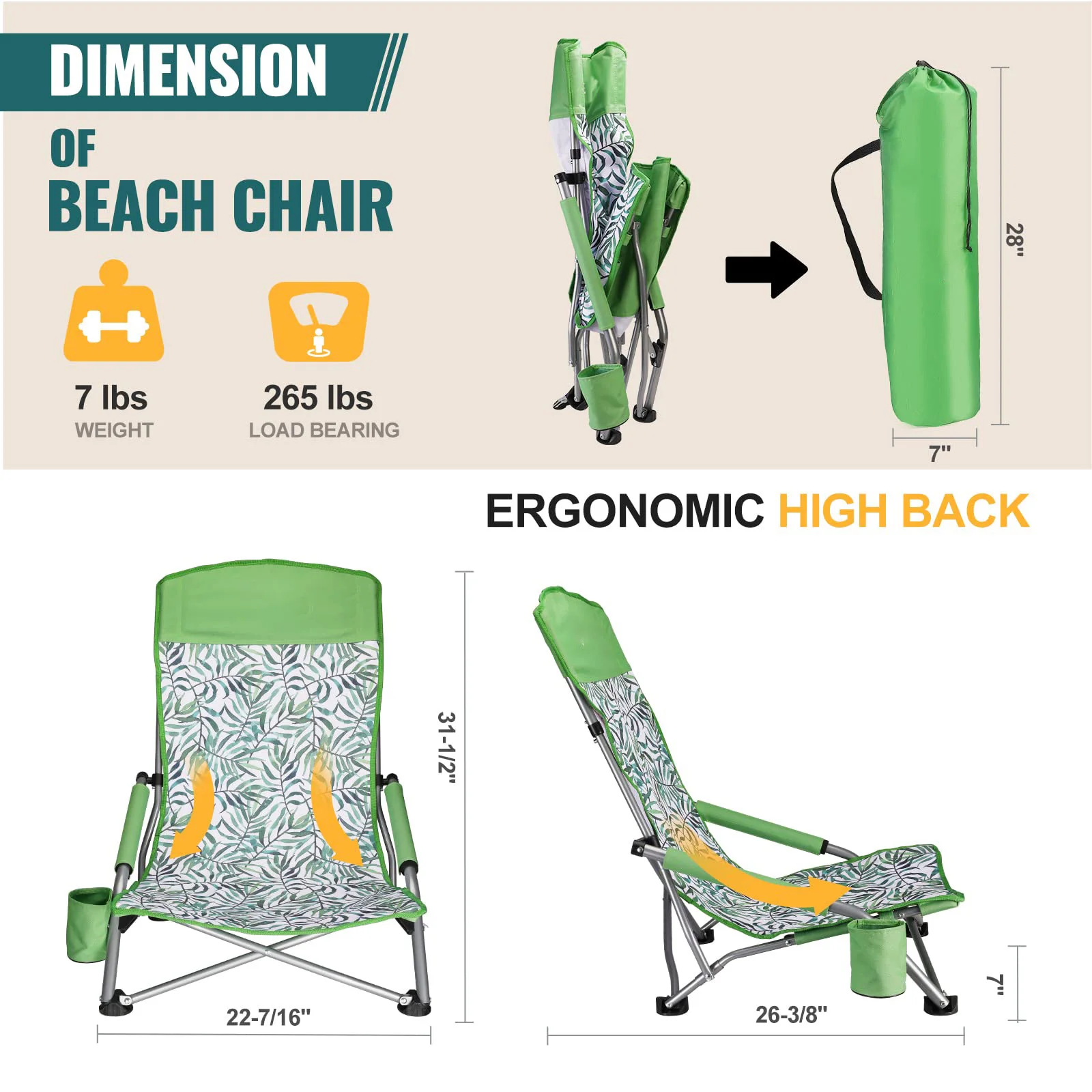 Outdoor Folding Beach Chair Portable Folding Chair With Cup Holder And