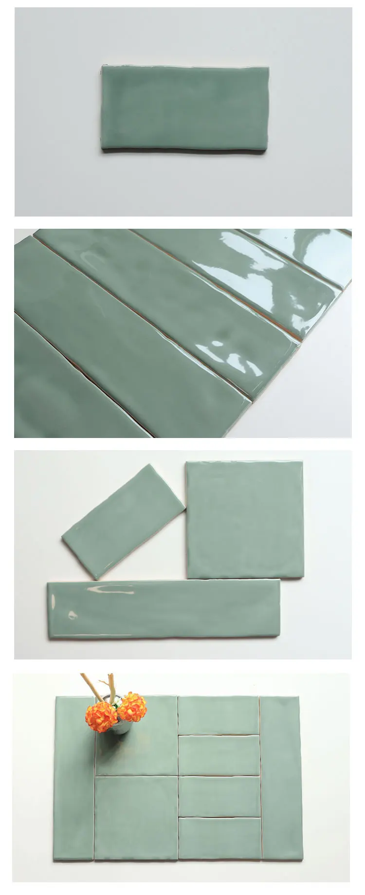Bathroom Shower Irregular Wavy Design Jade Green Color Waterproof Ceramic Wall Tile