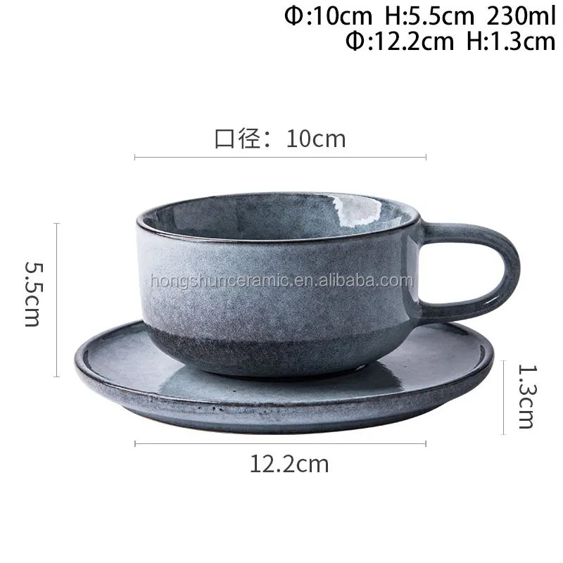 European-style Luxury Glossy Drinkware Grey Ceramic Coffee Tea Cups with Saucer