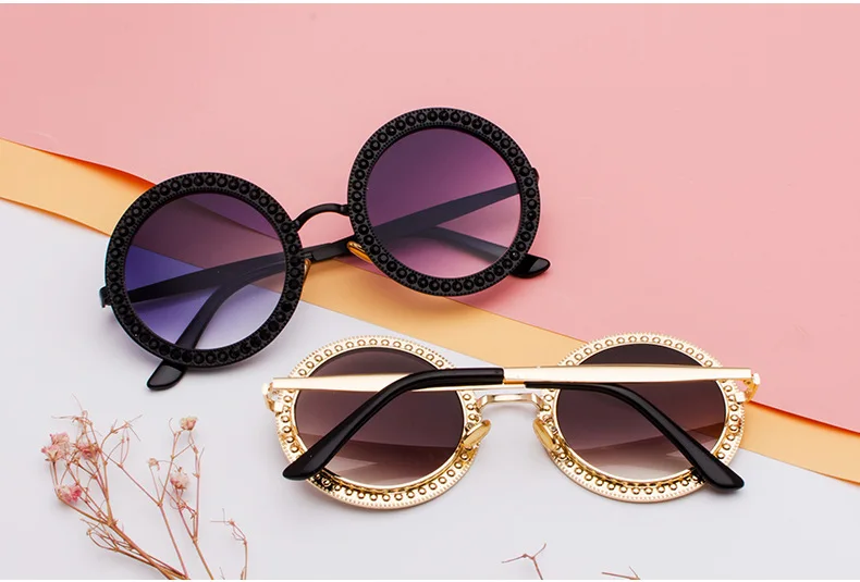Luxury OEM Round Diamond Multi-color Designer Logo Ladies Sunglasses