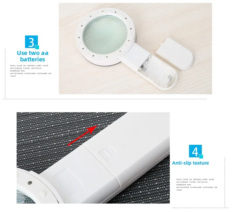 Portable 3X Handheld Card Magnifier LED Light PVC Plastic Magnifying ...