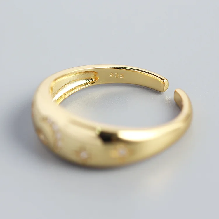 Women's Retro Light Luxury S925 Silver Ins Ring with Geometric Star Moon Diamond Niche Opening Lab Diamond Ring