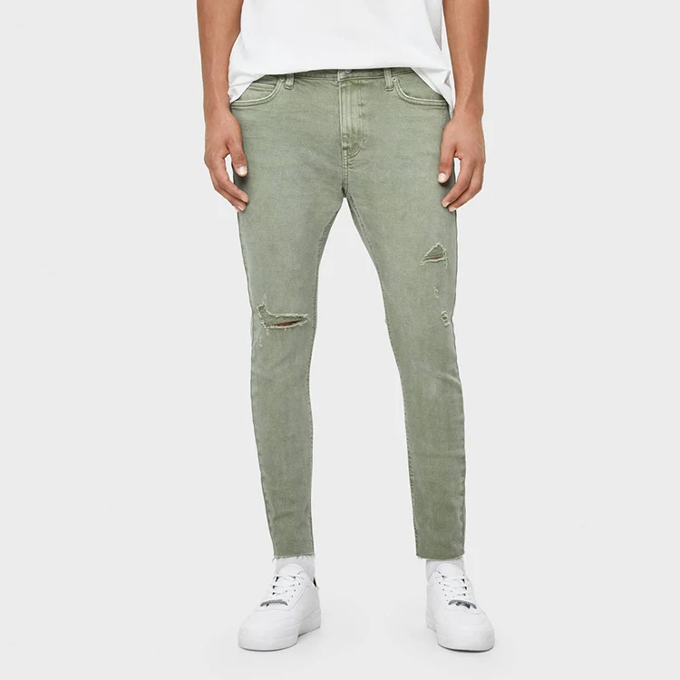 khaki green ripped jeans