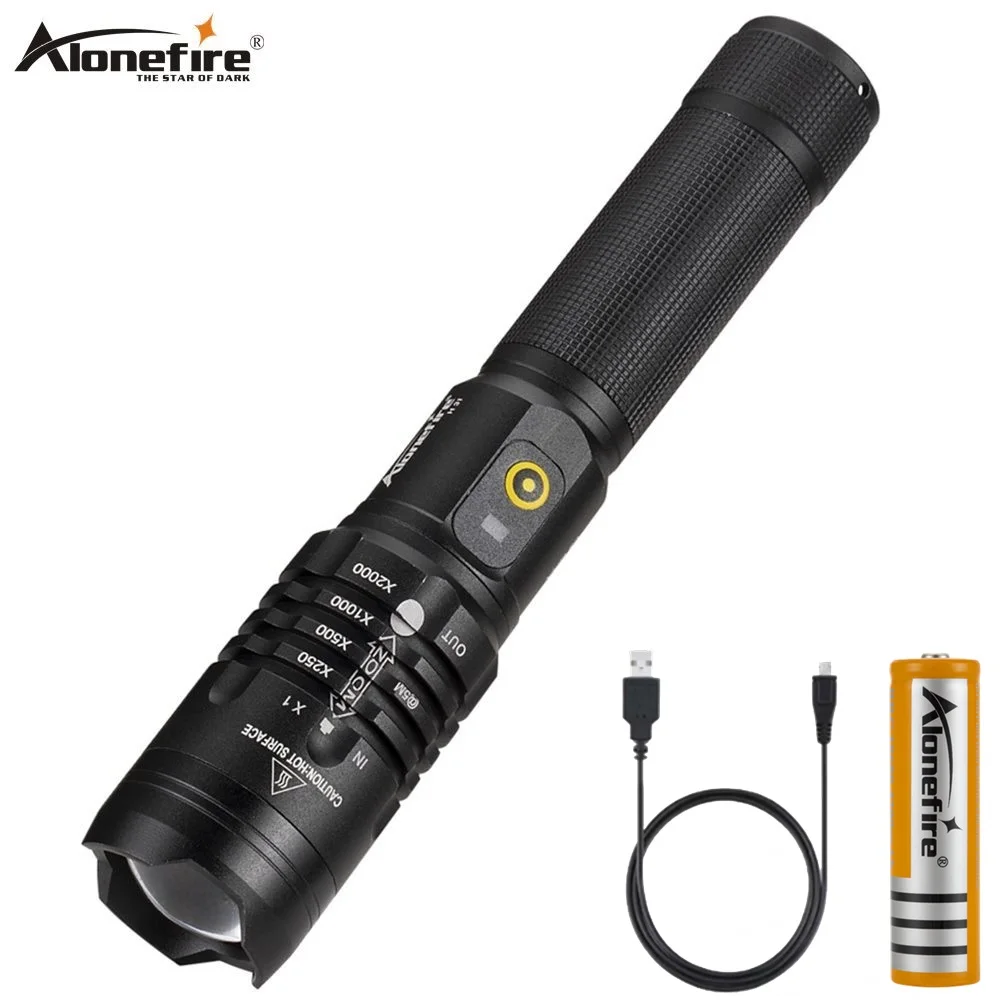 Alonefire H31 XHP50 Bright light LED Flashlight USB Rechargeable Zoom Torch Waterproof Camping Travel Hike Lamp 18650 battery