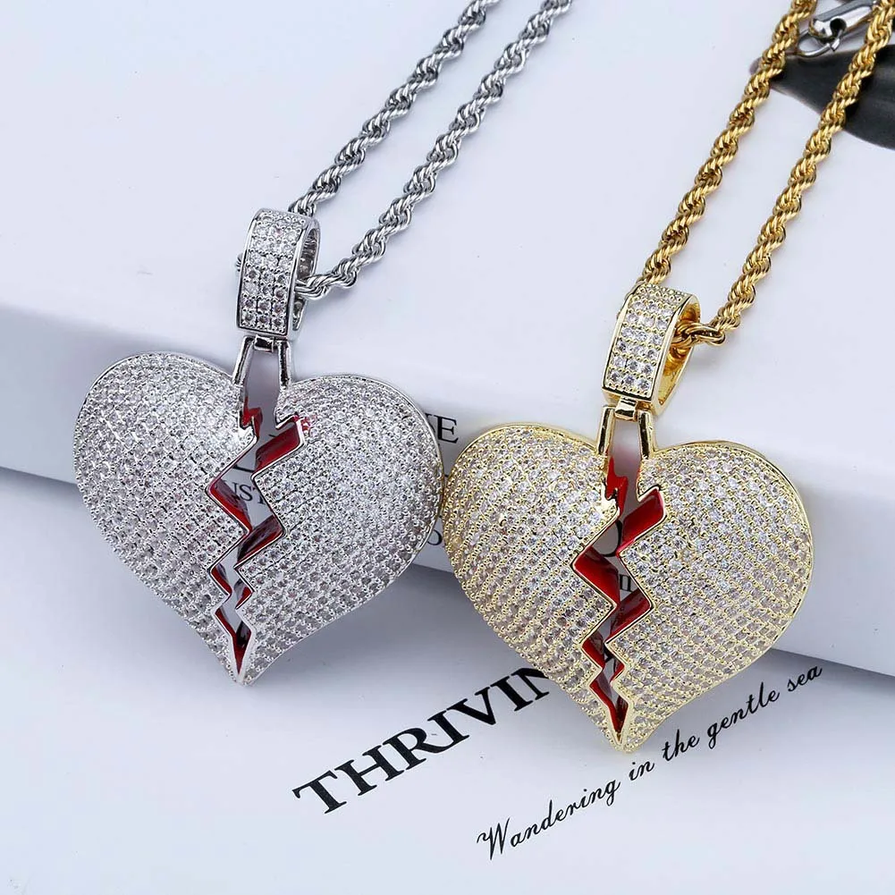 Gold Broken Heart Pendant Necklace 