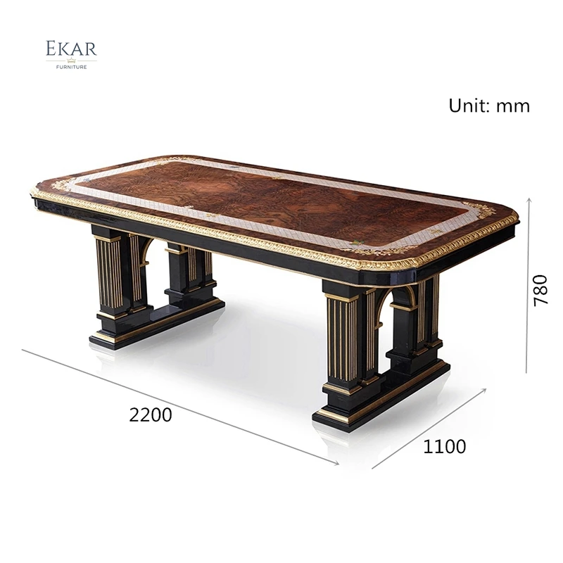 Luxury Long Dining Table Classic Italian High Gloss Wood 8 Seater