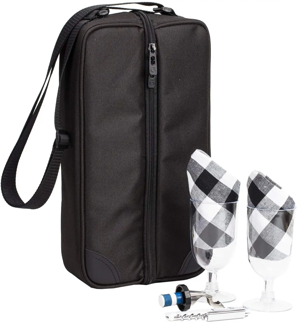 insulated wine tote with glasses