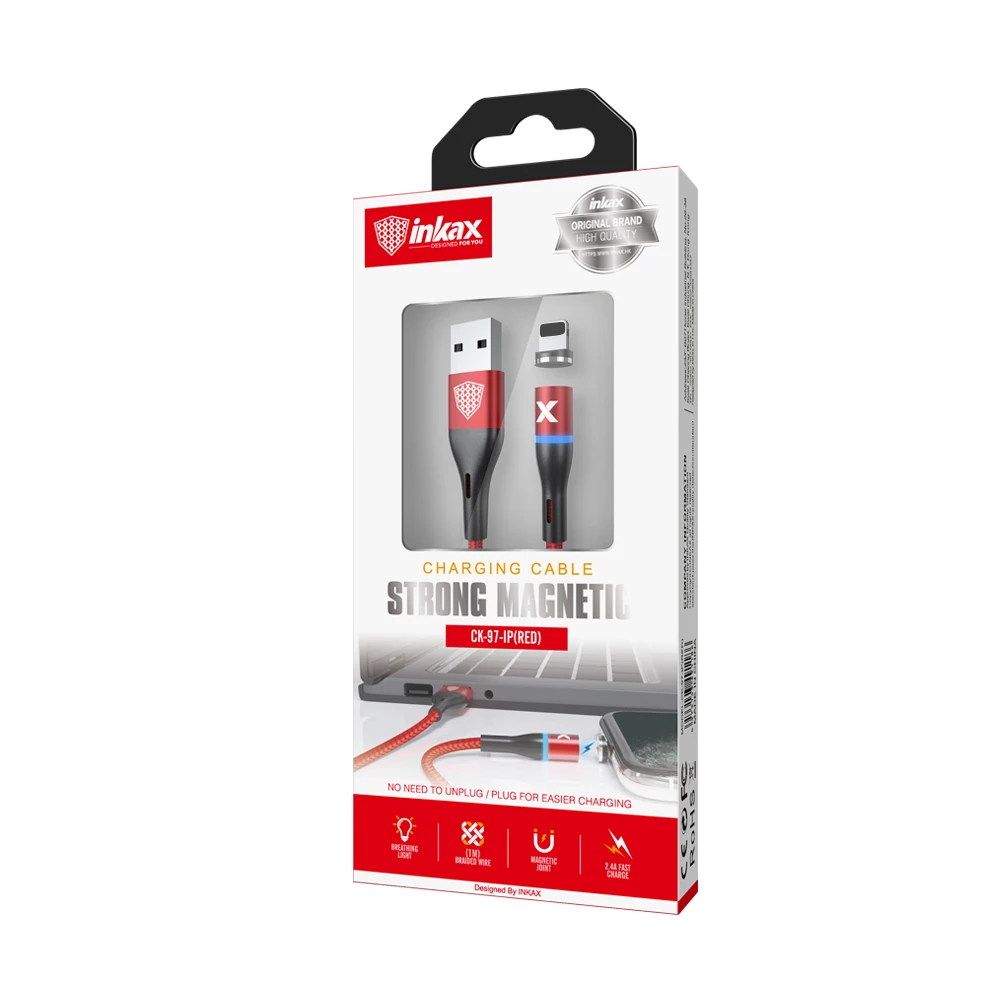 2020 New Hot sale inkax CK--97-IP Strong Magnetic Cable 1M 2.4A USB Charging Cable For iPhone Metal Connector Braid Jacket - ANKUX.COM