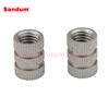 Three opposed blind end inserts wiht helical knurl bands provide extremely high pull-out and torque performance