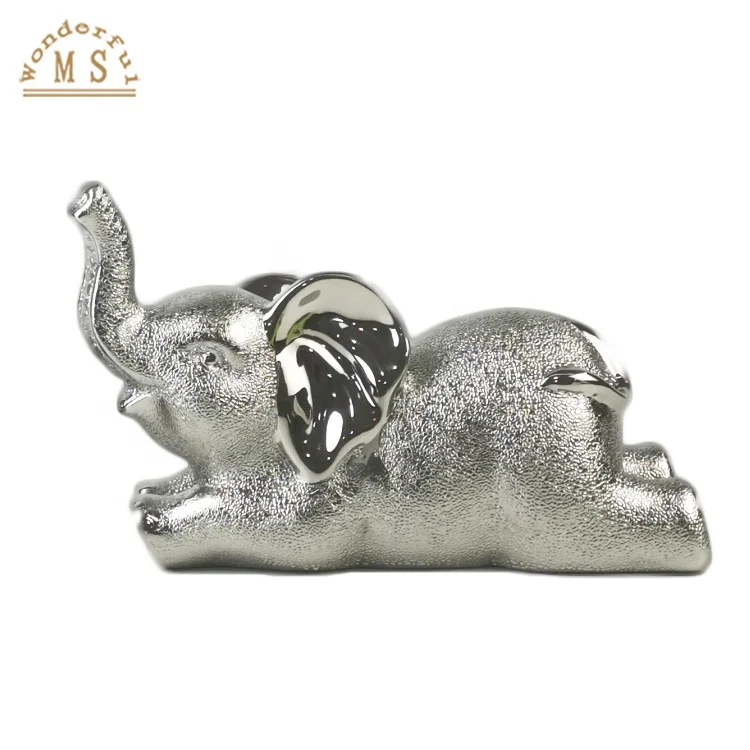 Ceramic elephant Figurine Playing Baby silver plated modern porcelain animal craft and eramic animal figurine home decoration