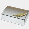 Rectangle Gold and Silver Luxury Love Mirror Glass Jewelry Box With Golden Feather Crystal Bright Colors Velvet Inside