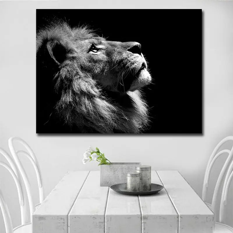 A039 Black White Animal Portrait Canvas Picture Print Large Wall Art Lion Funky 