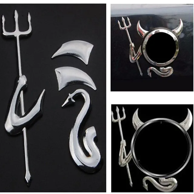 Shop Authentic 2x Auto Emblem Silver Funny 3D Fork Devil Demon Logo