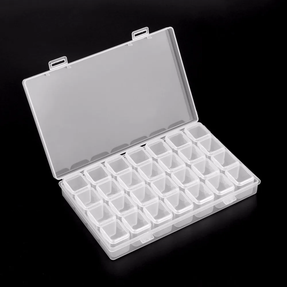 Plastic 28 Slots Nail Art Tools Jewelry Storage Box Case Organizer Beads 