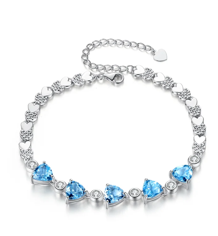 925 Sterling silver Blue water Drop Zircon bracelet Heart Bracelet ladies jewelry(图1)
