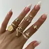 9pcs/sets New Fashion Luxurious Gold Color Rings Sets Hard Crystal Stone Snake Hollow Round Geometric Women Jewelry