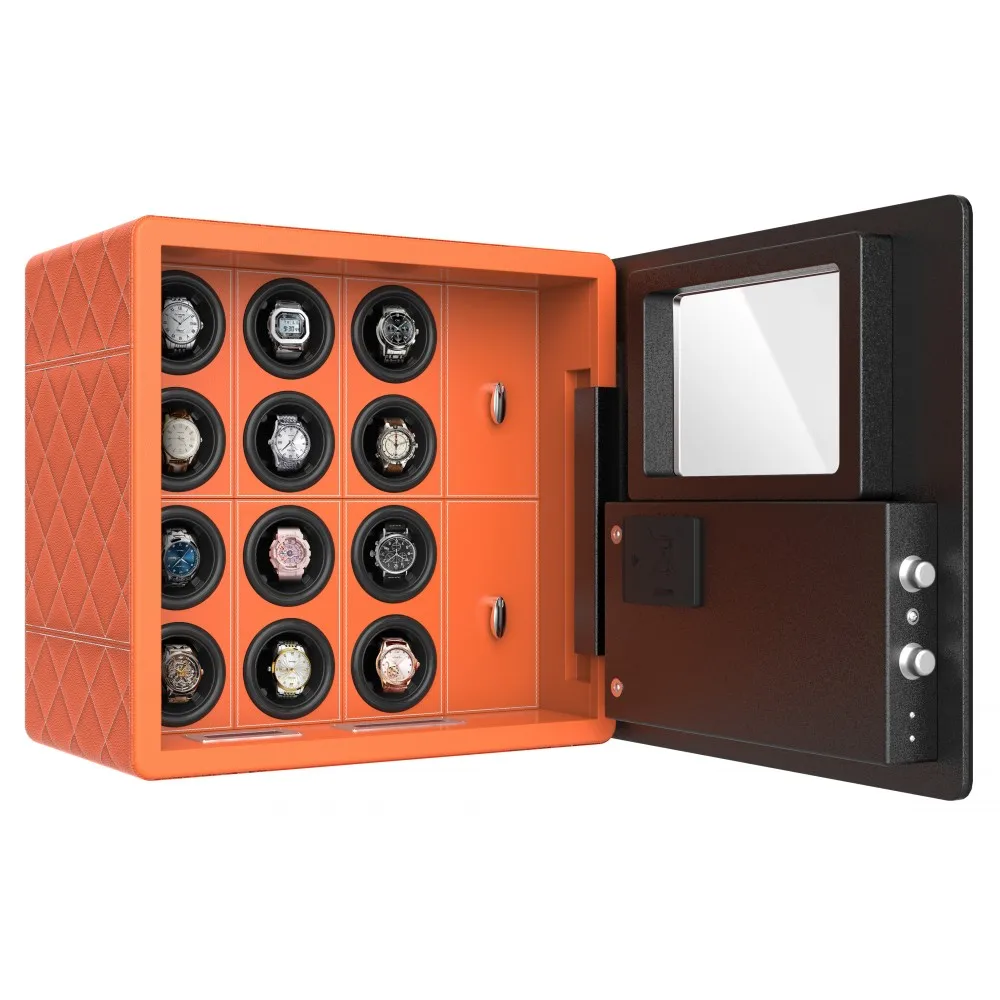 Safe Watch Winder Box For 12 Automatic Watches With Dual Digital & Card