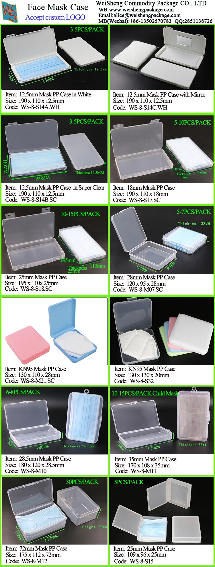 WEISHENG Custom Size Plastic PP Clear Packaging Mask Holder Packing Storage Portable Face Mask Case