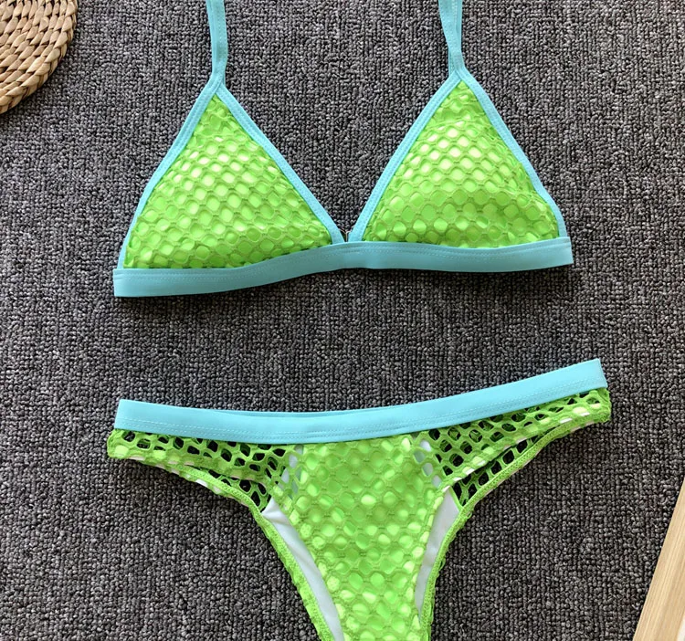 2020 New Solid Color Mesh Two Piece Sexy Bikini Swimsuit