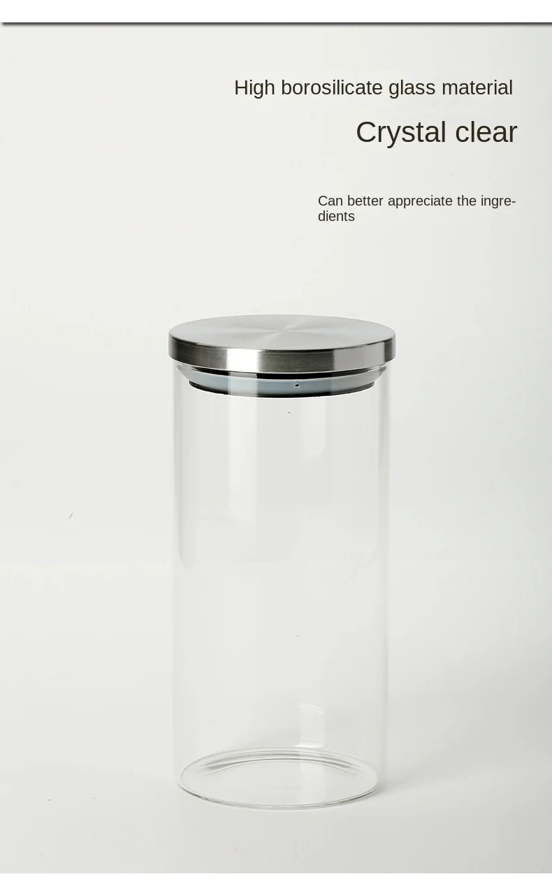 product custom borosilicate glass food storage jar stackable storage glass jars container sealed jar with stainless steel metal cover-1