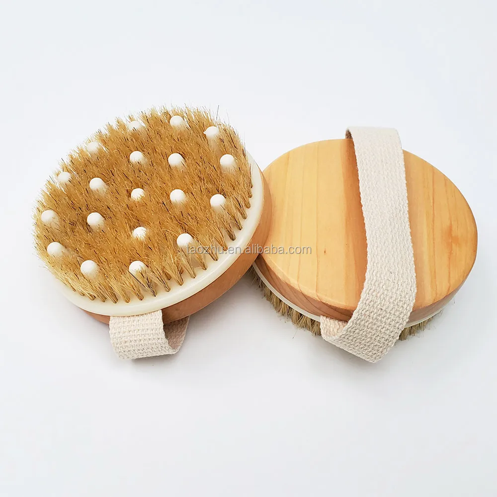 Natural Boar Bristles Massage Nodes Body Bath Brush For Wet Or Dry