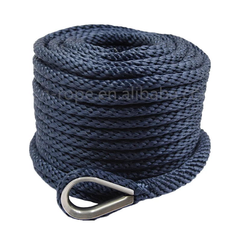Black Color High-end Nylon Boat Mooring Rope Solid Braided Marine Anchor Line