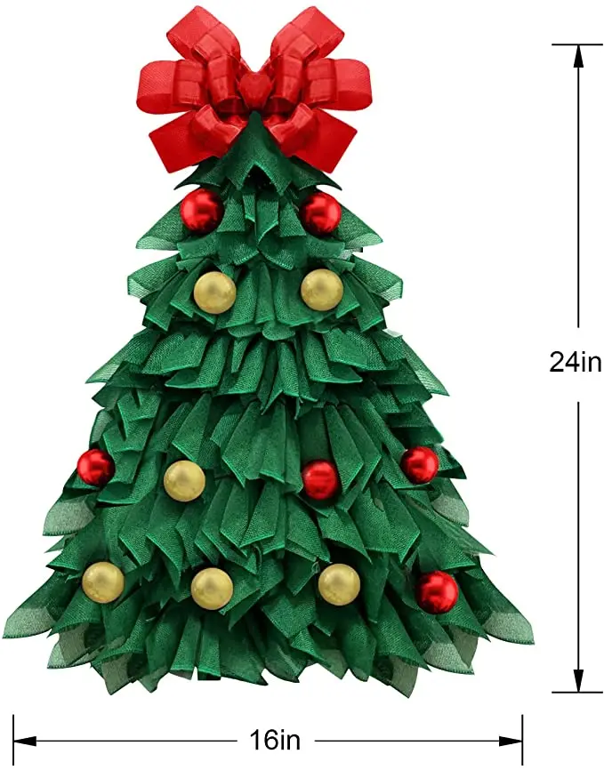 * trimmed with red and gold ornaments, topped