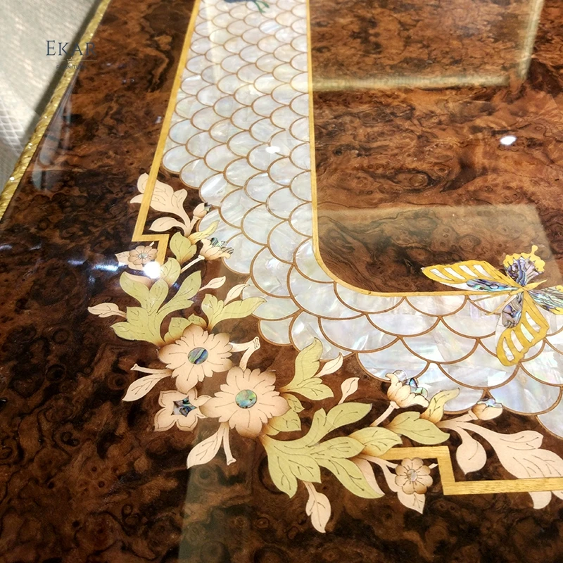 Luxury Long Dining Table Classic Italian High Gloss Wood 8 Seater