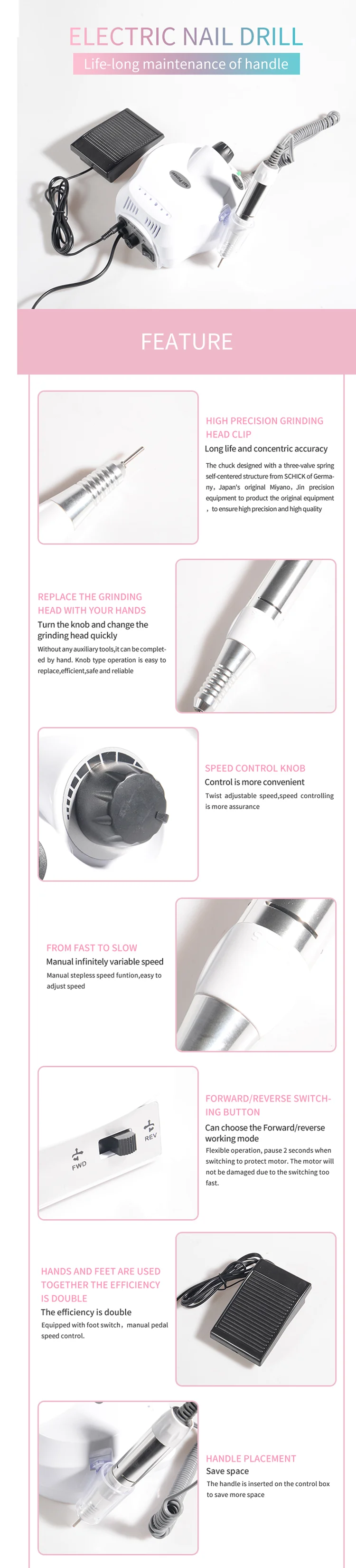 Nail Polish Drill Korea Electric Handpiece Micro Motor Strong 90 Jewelry Polishing Tool Dentist Denture Polishing Drill