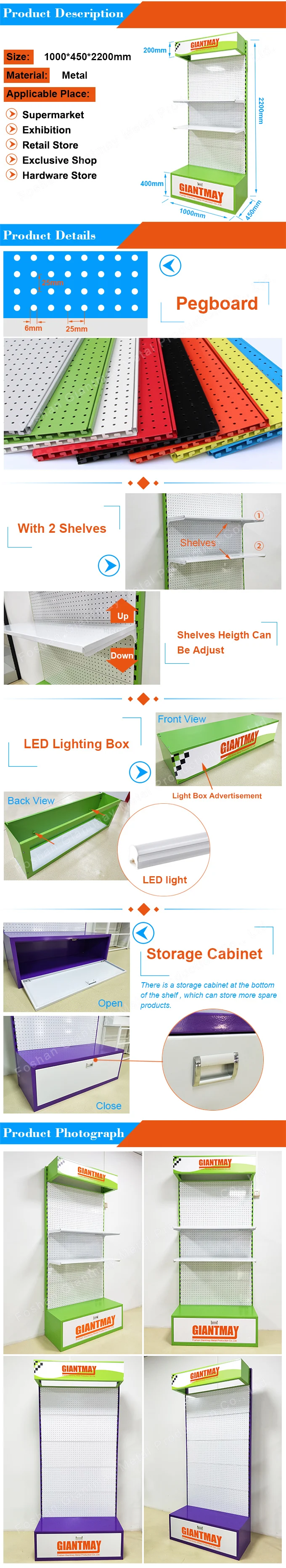 Giantmay Cheap Iron Hanging Shelf Merchandising Bulb Rack Floor Display Stand With LED Light