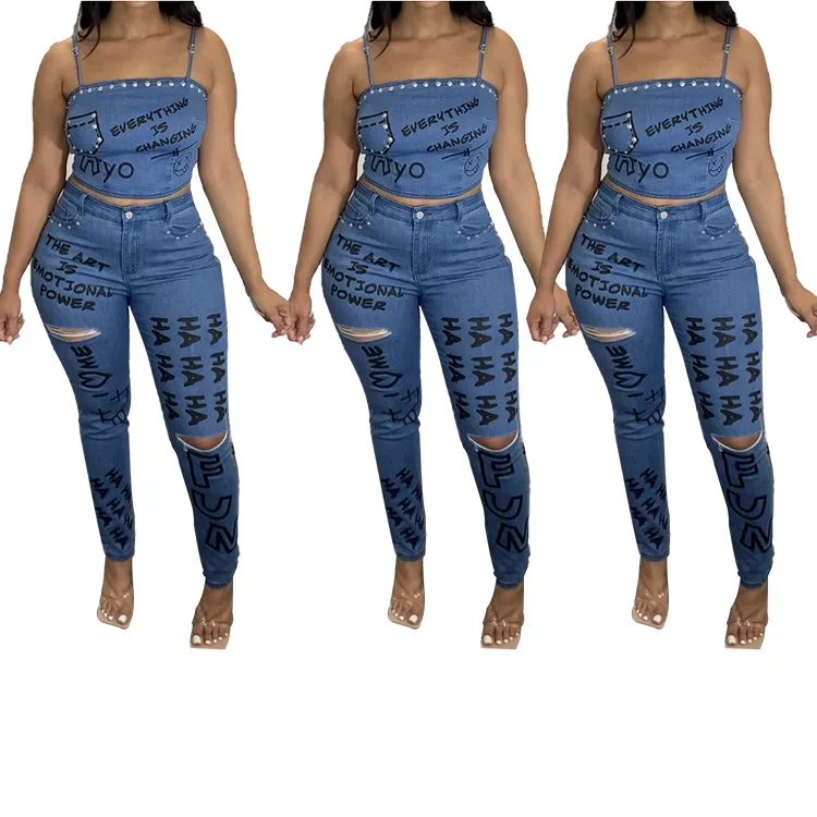 2 Piece Jean Set Clothes Vendor For Polka Dot Cover Up And Pencil Pants