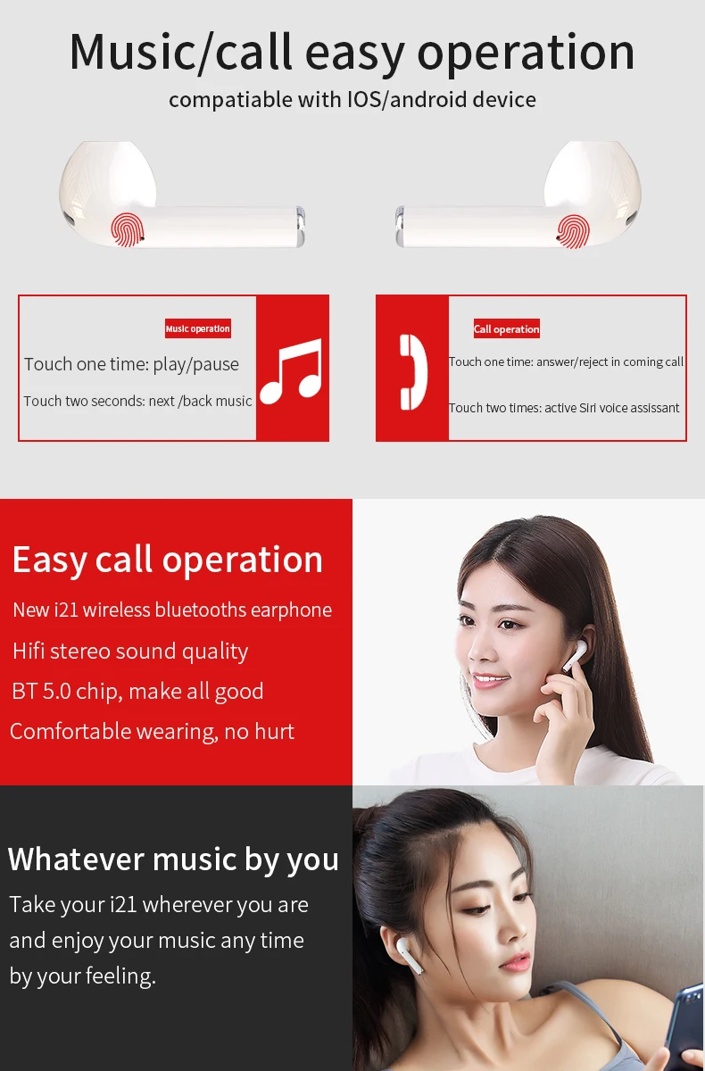 Portable TWS Wireless Bluetooths 5.0 Headset i21 i22 i28 OEM manufacture Earphones Headphones True Wireless Earbuds - ANKUX.COM