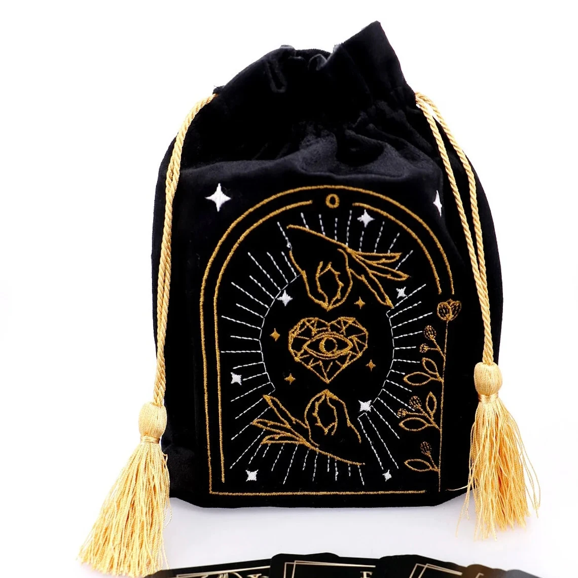 Embroidered Velvet Drawstring Bag Tarot Pouch Tassels Custom Wholesale ...
