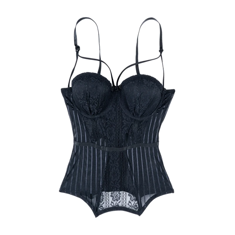Gothic Corset Bustier With Cup Girdle Set With Straps Transparent