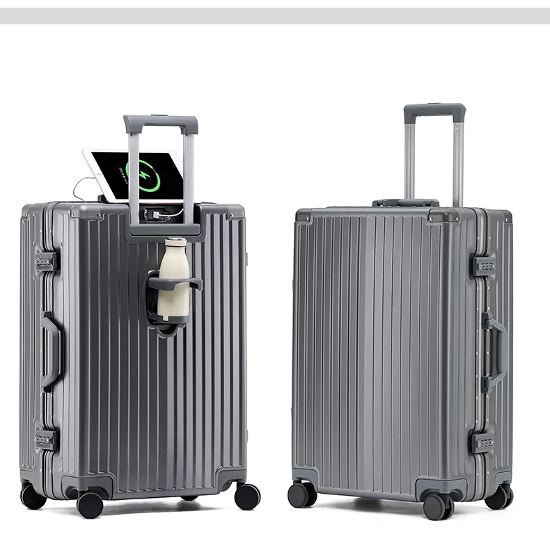 product 29 inch multifunctional pc trolley universal wheel spinner usb charging port aluminum frame new cup holder cartoon hard case-21