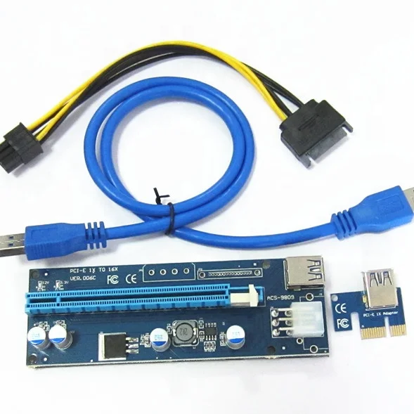 Pci E 16x To 1x Riser Card 2 Led Lights W 60cm Usb 30 Cable And Pcie 6 Pin To Sata Power Cable 4306