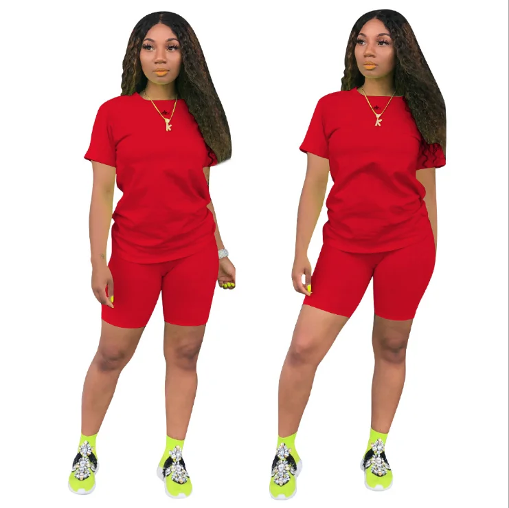 Hot Sale  Women Clothing  Polyester  Short Sleeves Neon Two Pieces Shorts Set Casual 2 Piece Women Outfit