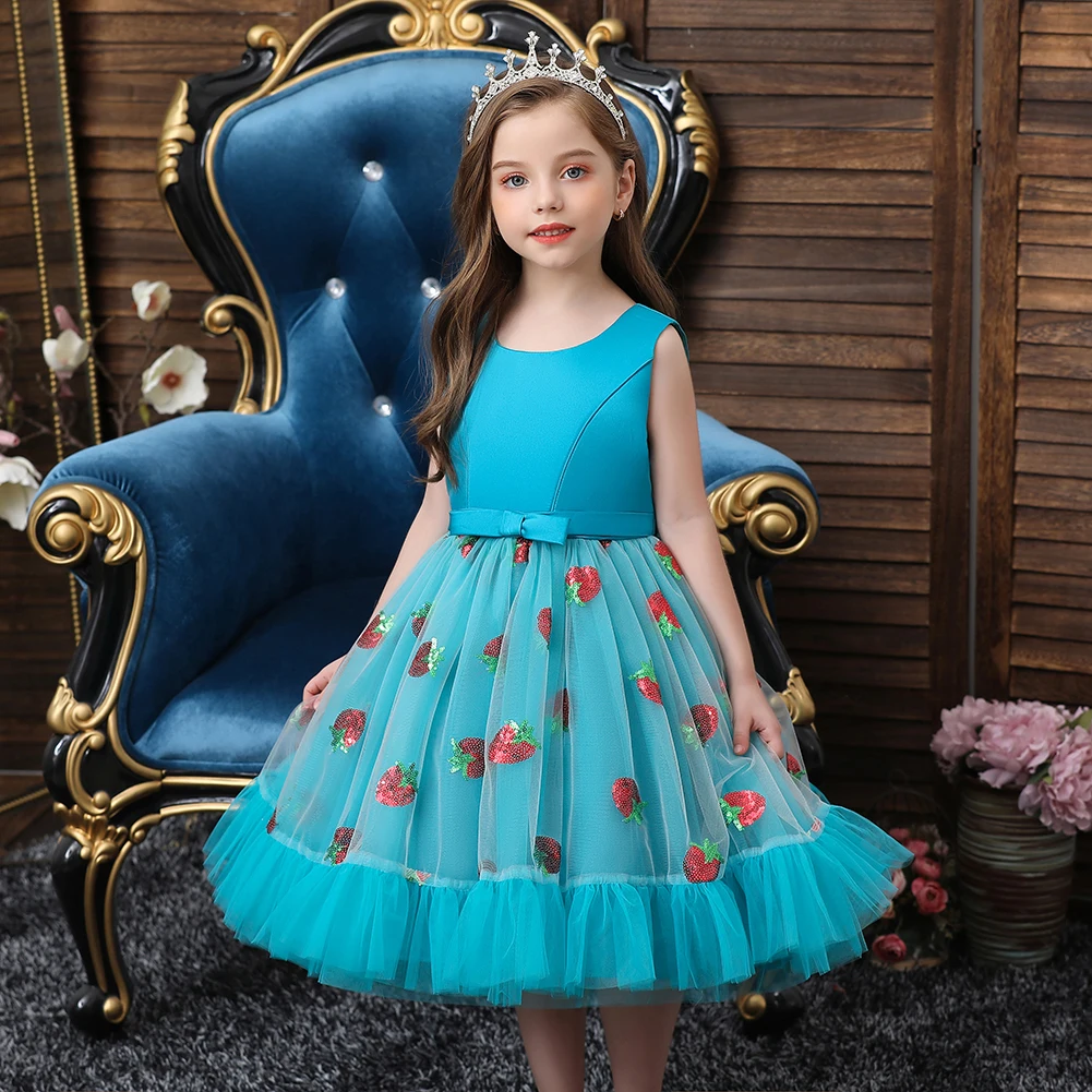 European Sequin Princess Dress For Wedding Fashion Kid Red Prom Evening ...