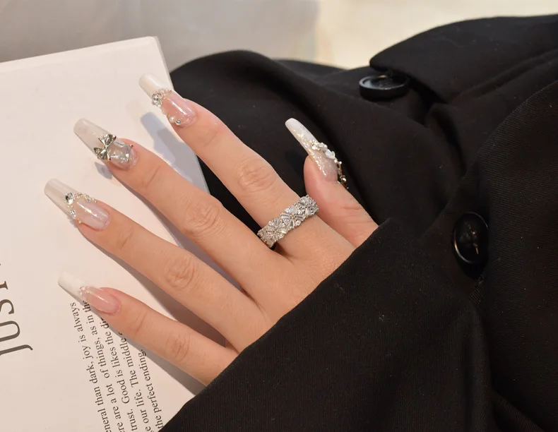 Luxury 925 Sterling Silver Ring for Women Full Diamond Niche Design with Exaggerated Personality Rhodium Plated for Anniversary