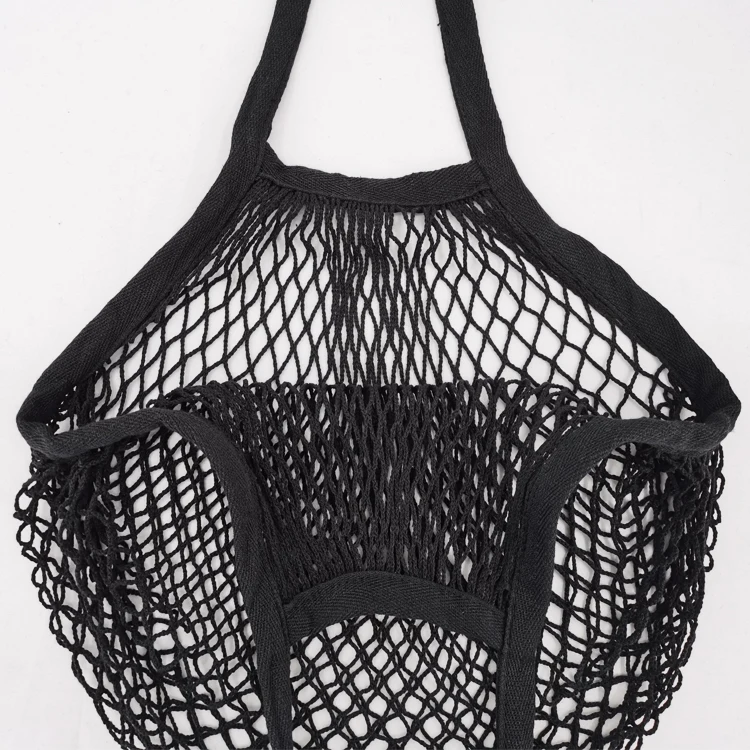 Black Woven Reusable Cotton Net Mesh Storage Bag